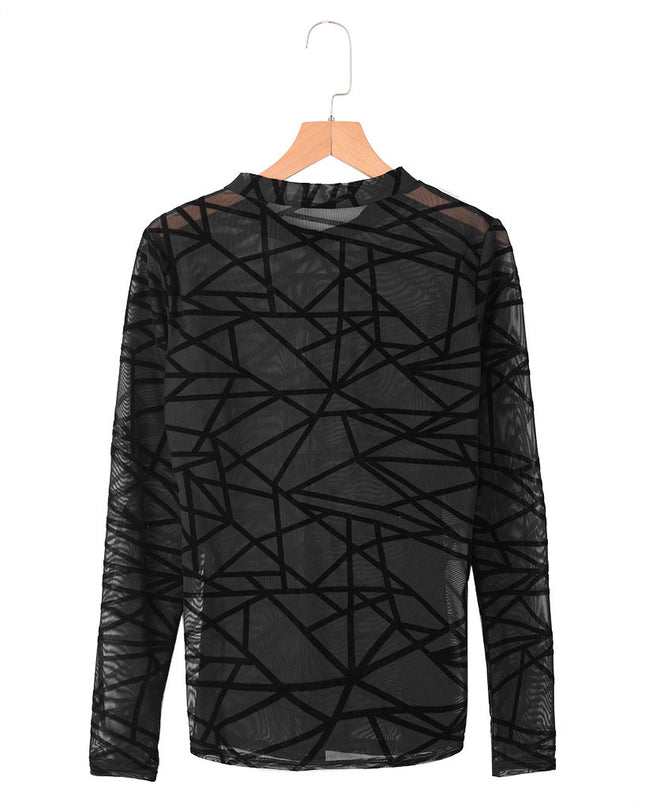 Sexy Women Blouses Transparent Mesh Long Sleeve Tops Tee