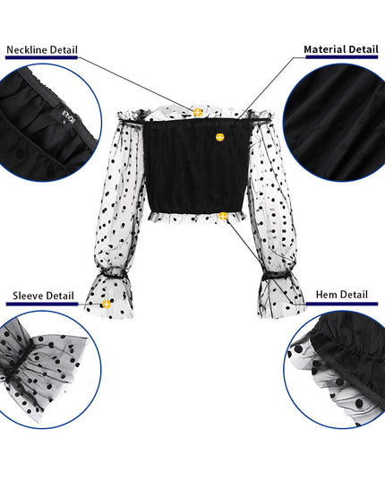 Polka Dot Lantern Long-Sleeved One-Word Neck Gauze