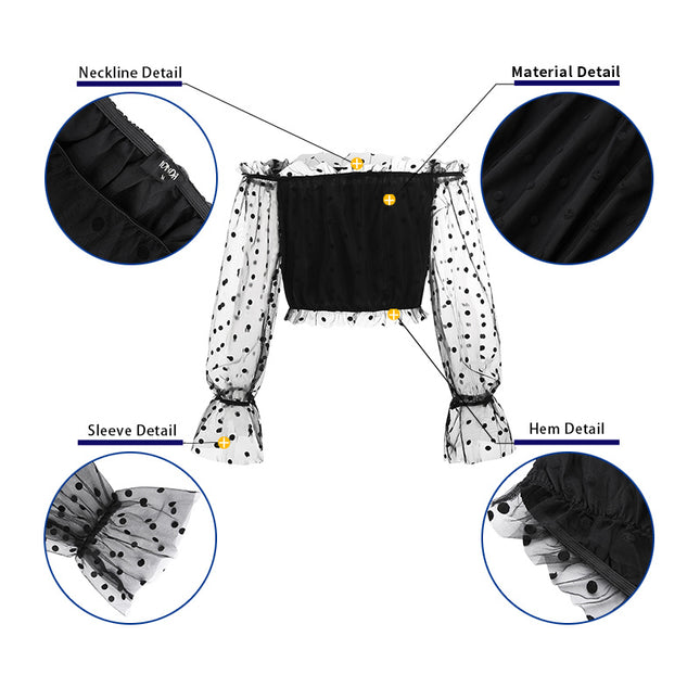 Polka Dot Lantern Long-Sleeved One-Word Neck Gauze