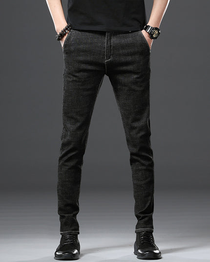 Stretch Loose Men Plus Flint Jeans Korean version popular logo slim skinny leg pants long pants black Haren pants
