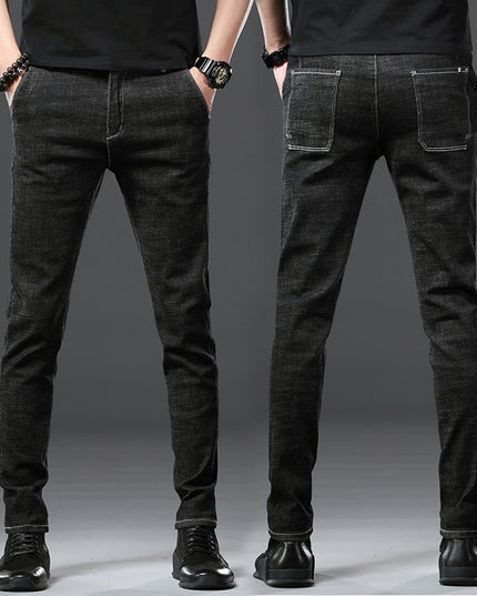 Stretch Loose Men Plus Flint Jeans Korean version popular logo slim skinny leg pants long pants black Haren pants