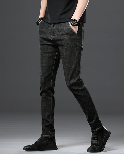 Stretch Loose Men Plus Flint Jeans Korean version popular logo slim skinny leg pants long pants black Haren pants