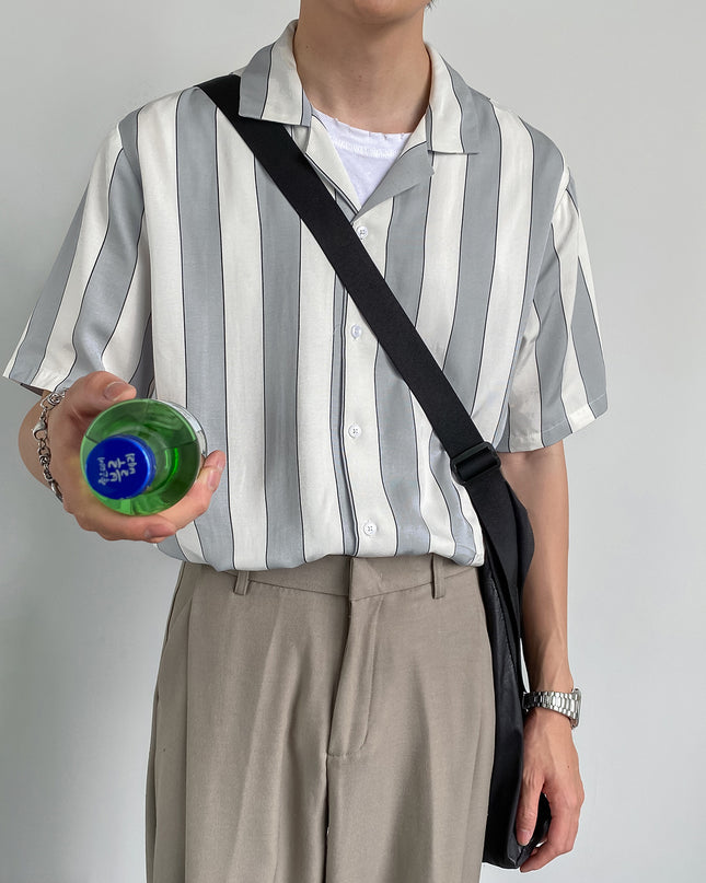 Summer Striped Tencel Short-Sleeved Shirt Men