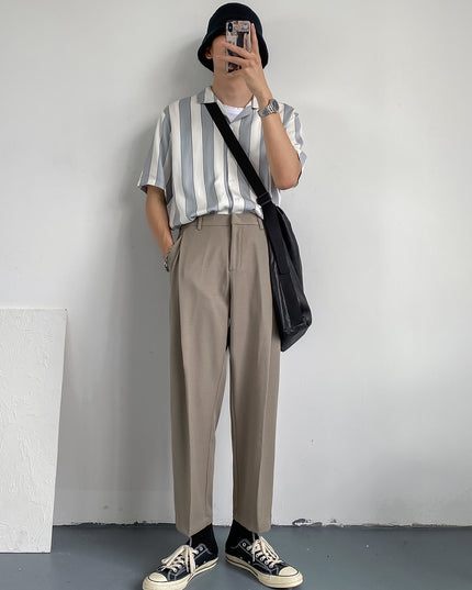 Summer Striped Tencel Short-Sleeved Shirt Men