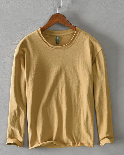 Pure Color Men's Cotton Simple Long-sleeved T-shirt