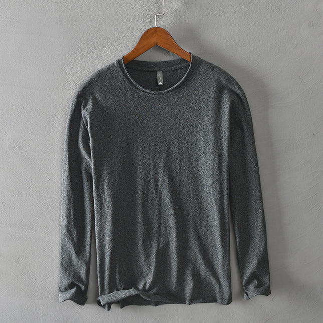 Pure Color Men's Cotton Simple Long-sleeved T-shirt