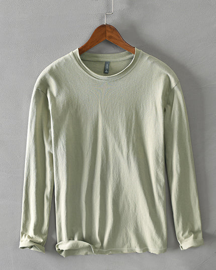 Pure Color Men's Cotton Simple Long-sleeved T-shirt