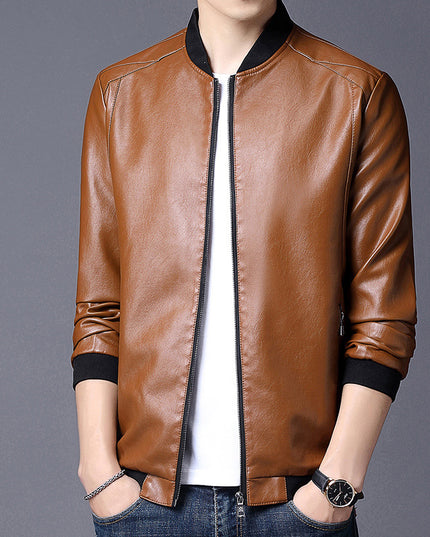 Slim-Fit Handsome Youth Motorcycle Leather Jacket
