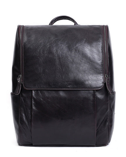 Business Men's Leather Backpack Large Capacity 15.6-Inch Computer Backpack Top Layer Leather Retro Backpack