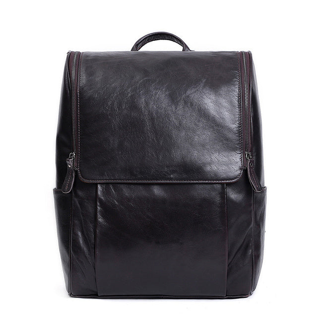 Business Men's Leather Backpack Large Capacity 15.6-Inch Computer Backpack Top Layer Leather Retro Backpack