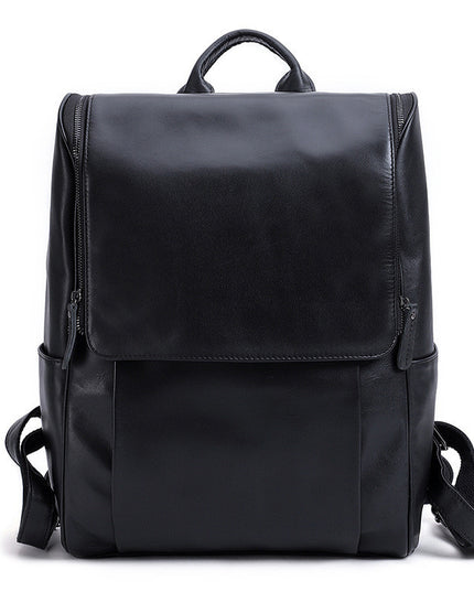 Business Men's Leather Backpack Large Capacity 15.6-Inch Computer Backpack Top Layer Leather Retro Backpack