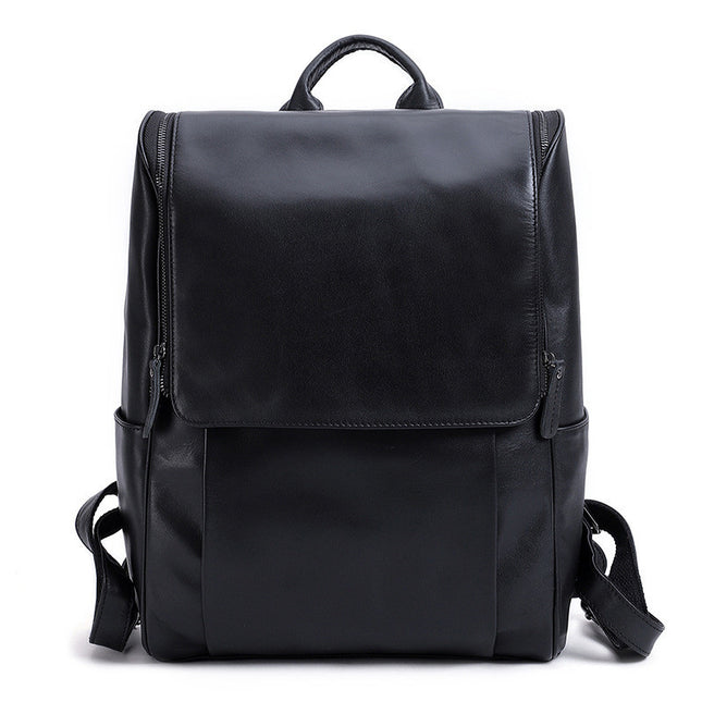 Business Men's Leather Backpack Large Capacity 15.6-Inch Computer Backpack Top Layer Leather Retro Backpack