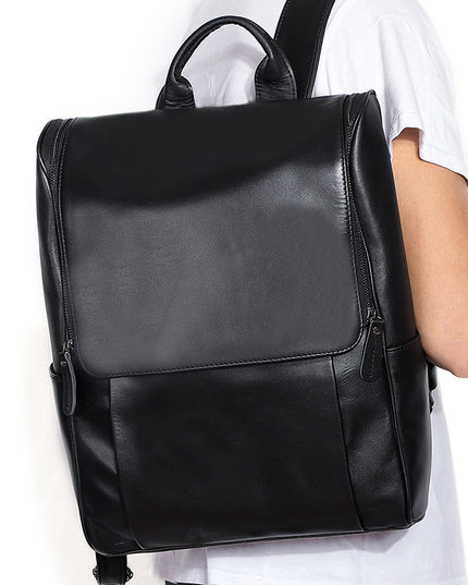 Business Men's Leather Backpack Large Capacity 15.6-Inch Computer Backpack Top Layer Leather Retro Backpack