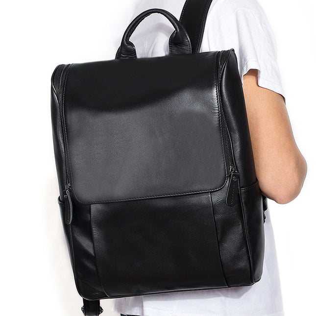 Business Men's Leather Backpack Large Capacity 15.6-Inch Computer Backpack Top Layer Leather Retro Backpack