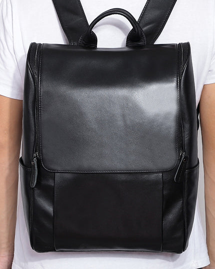 Business Men's Leather Backpack Large Capacity 15.6-Inch Computer Backpack Top Layer Leather Retro Backpack