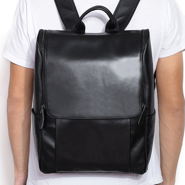 Business Men's Leather Backpack Large Capacity 15.6-Inch Computer Backpack Top Layer Leather Retro Backpack