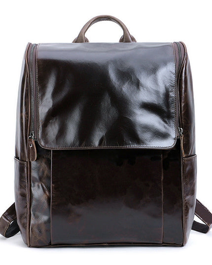 Business Men's Leather Backpack Large Capacity 15.6-Inch Computer Backpack Top Layer Leather Retro Backpack