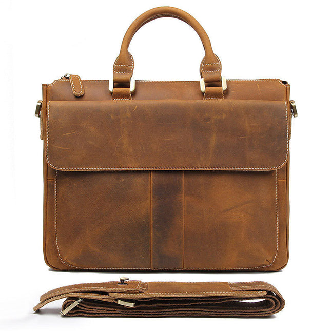 Retro Crazy Horse Leather Crossbody Briefcase | Men’s Cowhide, 15-Inch Laptop Compatible
