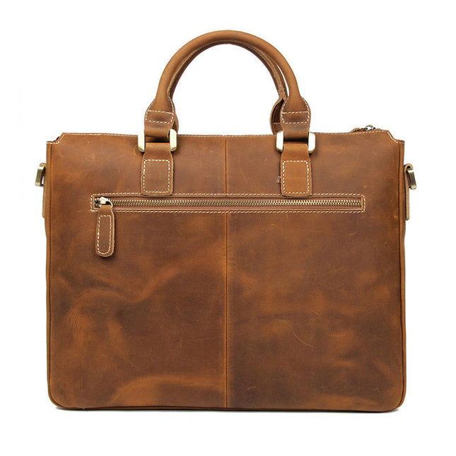Retro Crazy Horse Leather Crossbody Briefcase | Men’s Cowhide, 15-Inch Laptop Compatible