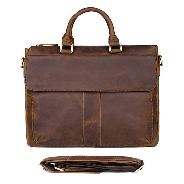 Retro Crazy Horse Leather Crossbody Briefcase | Men’s Cowhide, 15-Inch Laptop Compatible