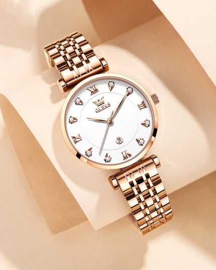 Calendar Quartz Watch Business Waterproof Ladies Watch Women's Steel Band Red Women's Watch