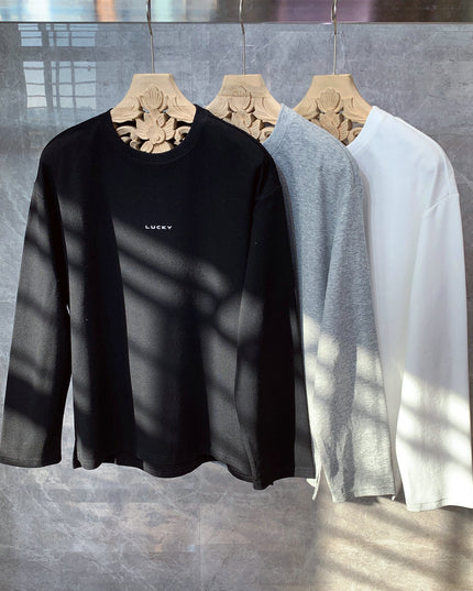 New Round Neck Long-Sleeved T-Shirt Men's Korean Version Of The Trend Ins Net Red Hong Kong Style Bottoming Shirt All-Match Thin
