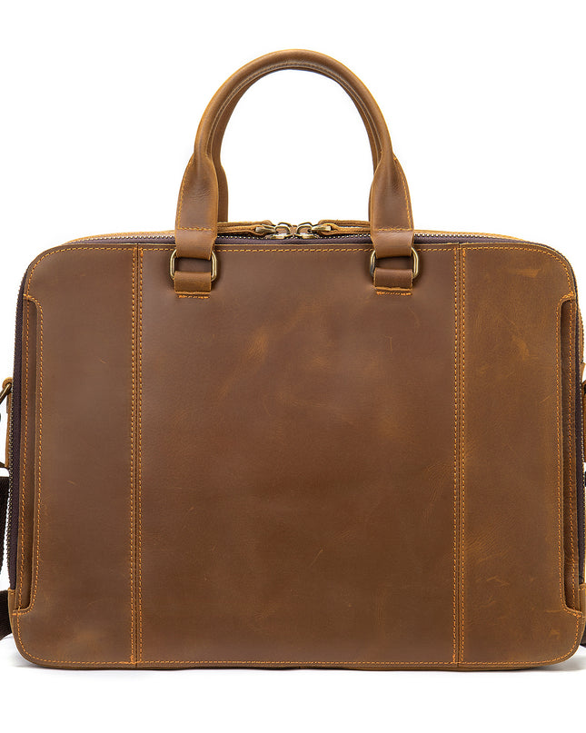 MVA Leather Briefcase | Men’s Business Handbag, First-Layer Cowhide, 15.6-Inch Laptop Compatible