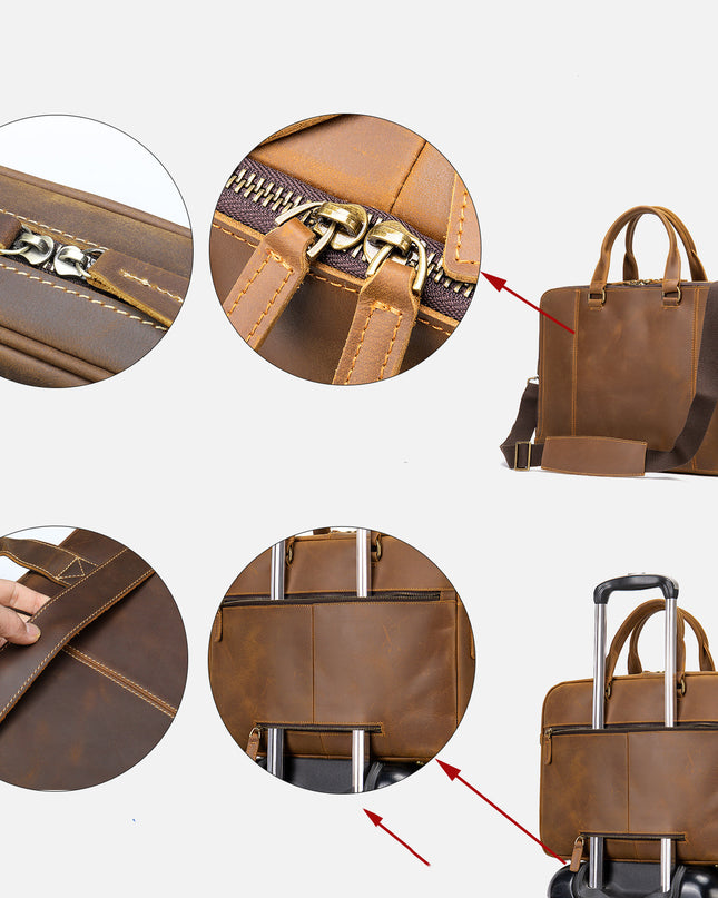 MVA Leather Briefcase | Men’s Business Handbag, First-Layer Cowhide, 15.6-Inch Laptop Compatible