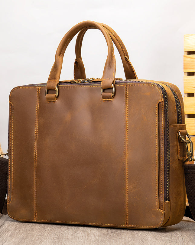MVA Leather Briefcase | Men’s Business Handbag, First-Layer Cowhide, 15.6-Inch Laptop Compatible