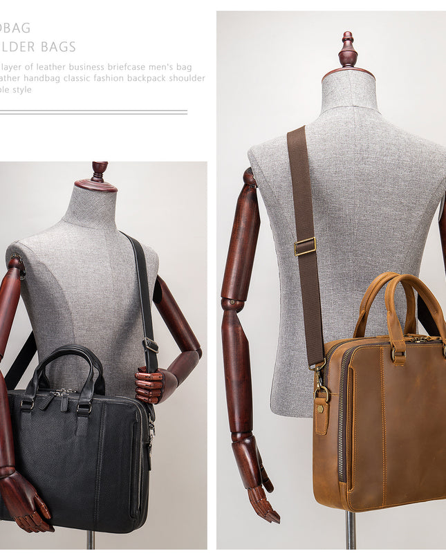 MVA Leather Briefcase | Men’s Business Handbag, First-Layer Cowhide, 15.6-Inch Laptop Compatible