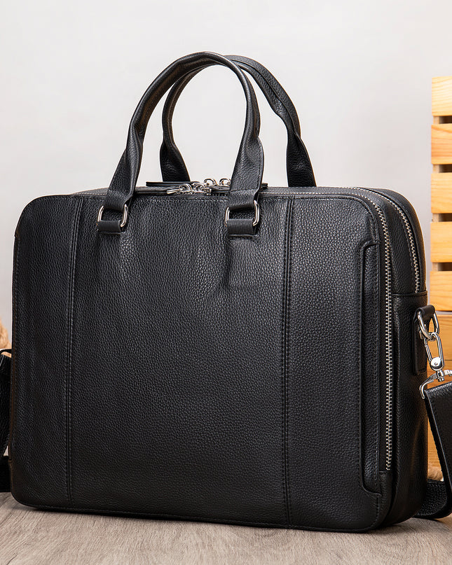 MVA Leather Briefcase | Men’s Business Handbag, First-Layer Cowhide, 15.6-Inch Laptop Compatible