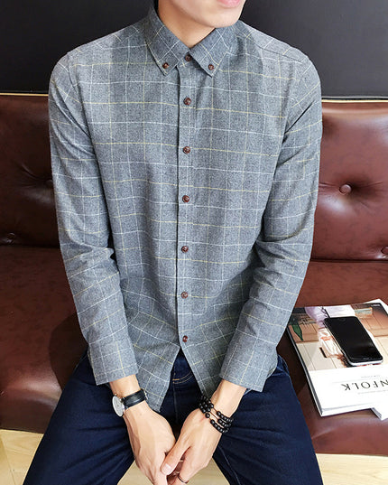 Men's Long Sleeve Shirt Men's Check Slim Fit