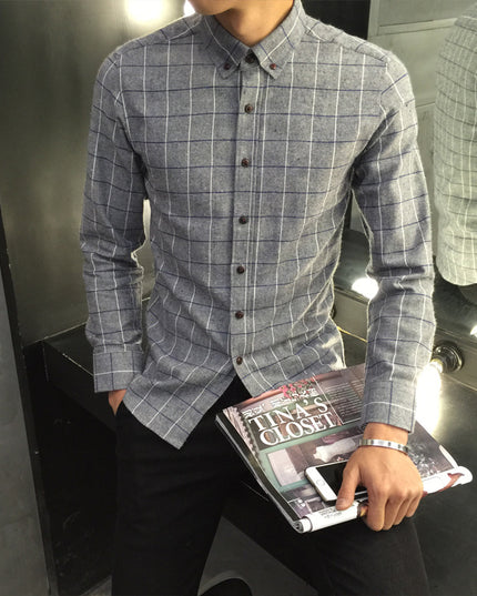 Men's Long Sleeve Shirt Men's Check Slim Fit