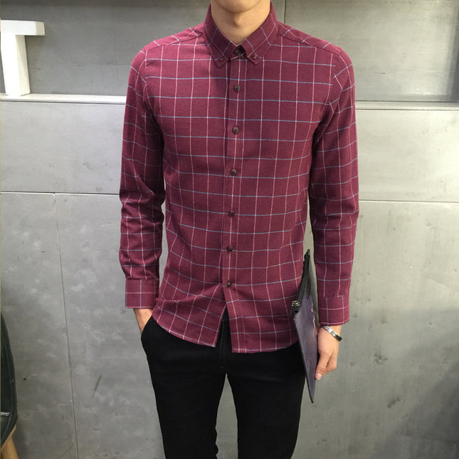 Men's Long Sleeve Shirt Men's Check Slim Fit