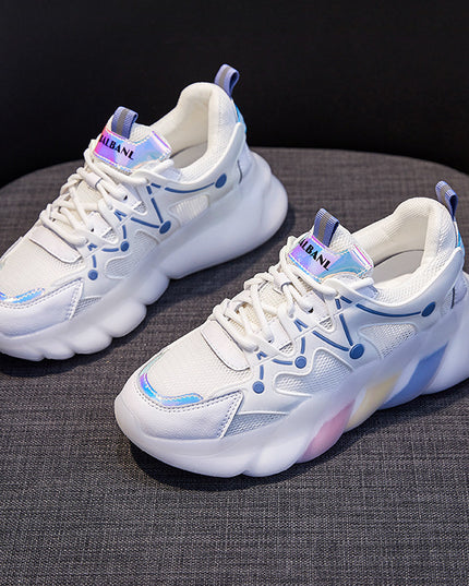 Mesh Old Shoes Female Leather Spring New Casual Rainbow Bottom Sports Shoes Breathable Running Shoes Single Shoes