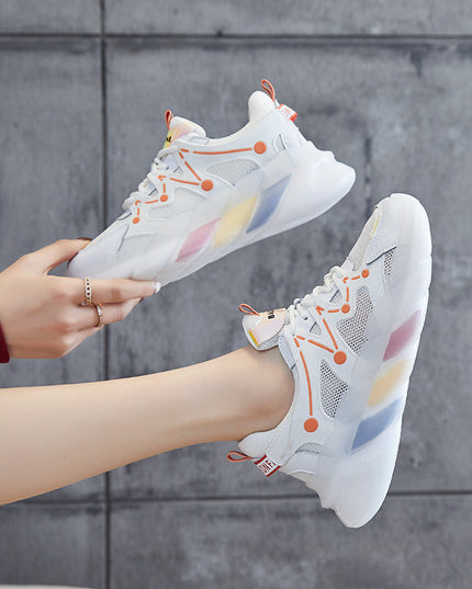 Mesh Old Shoes Female Leather Spring New Casual Rainbow Bottom Sports Shoes Breathable Running Shoes Single Shoes