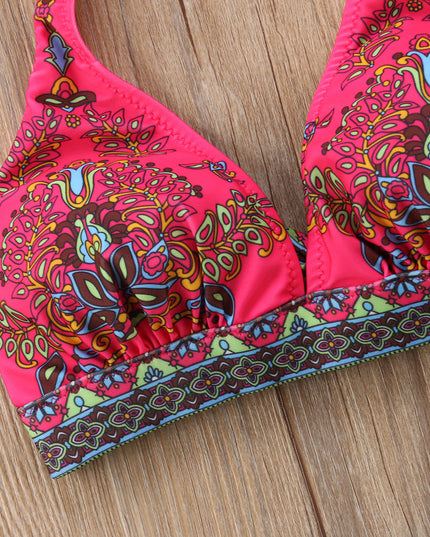 European And American Foreign Single Sexy Bikini Ethnic Style Print Halter Retro Classic Triangle Bikini Swimsuit Women