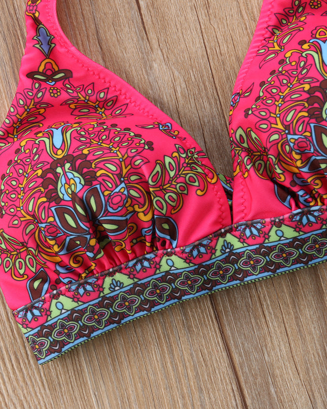 European And American Foreign Single Sexy Bikini Ethnic Style Print Halter Retro Classic Triangle Bikini Swimsuit Women