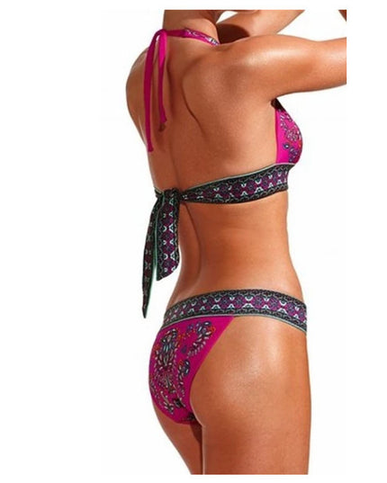 European And American Foreign Single Sexy Bikini Ethnic Style Print Halter Retro Classic Triangle Bikini Swimsuit Women
