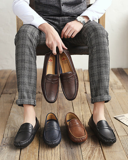 Winter Casual Leather Shoes, Men'S Shoes, Business All-Match Peas Shoes, Soft Soles, Soft Leather One-Step Shoes