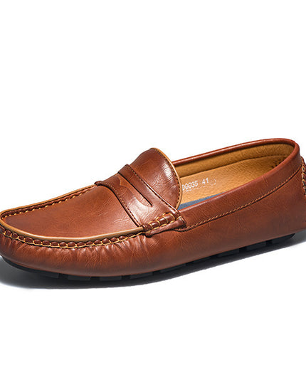 Winter Casual Leather Shoes, Men'S Shoes, Business All-Match Peas Shoes, Soft Soles, Soft Leather One-Step Shoes