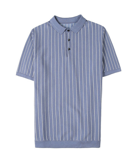 Lapel Tight-fitting Striped Stretch Short-sleeved T-shirt