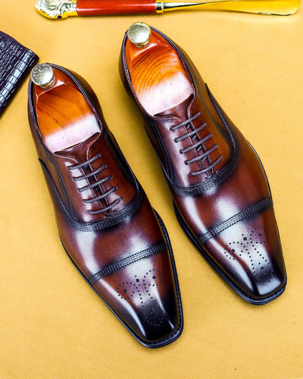 Men'S Single Shoes Three-Joint Leather Shoes Leather Carved Oxford Shoes