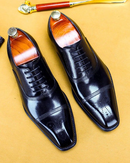 Men'S Single Shoes Three-Joint Leather Shoes Leather Carved Oxford Shoes