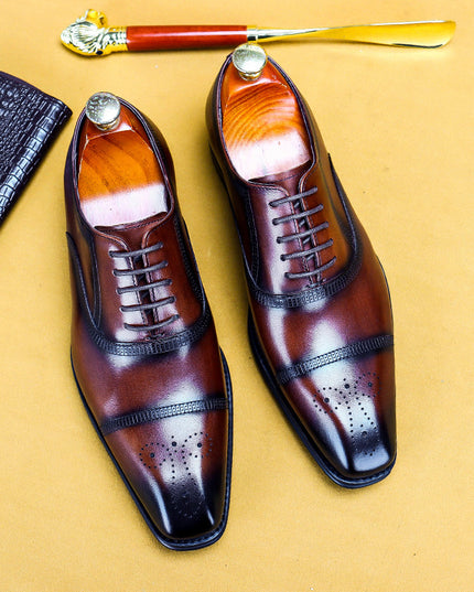 Men'S Single Shoes Three-Joint Leather Shoes Leather Carved Oxford Shoes
