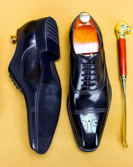 Men'S Single Shoes Three-Joint Leather Shoes Leather Carved Oxford Shoes
