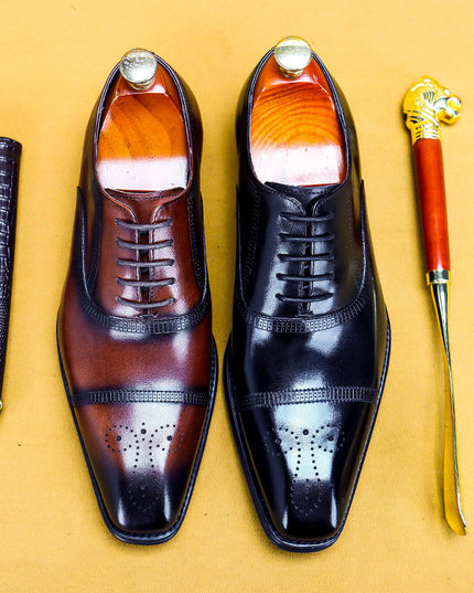 Men'S Single Shoes Three-Joint Leather Shoes Leather Carved Oxford Shoes