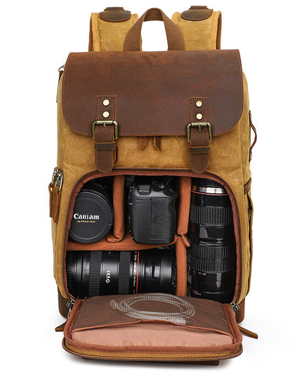 Casual Shoulder Camera Bag Hit Color Waterproof Canvas Slr Digital Bag Retro Hit Color Camera Backpack