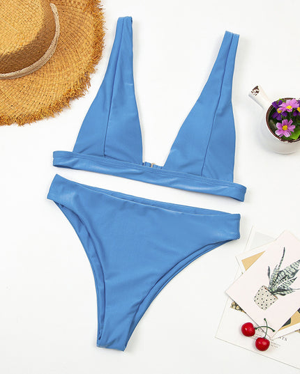 Bikini  Deep V  Swimsuit Beach High Waist Two Piece Brazilian Swimwear Bathing Suit