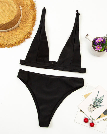 Bikini  Deep V  Swimsuit Beach High Waist Two Piece Brazilian Swimwear Bathing Suit